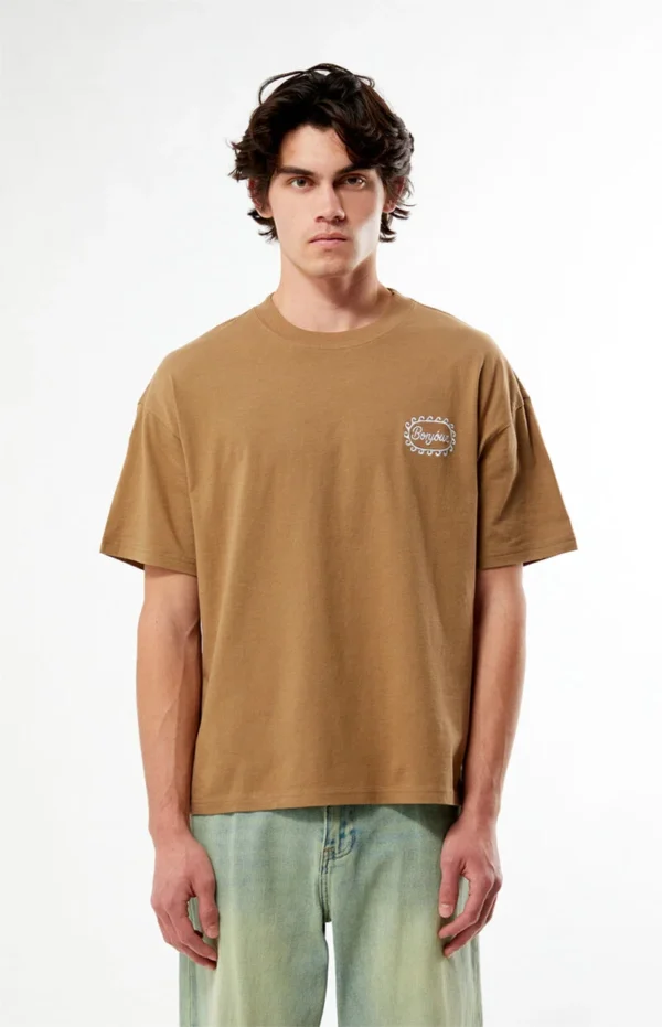 Men’s Oversized Brown “Bonjour” Printed T-Shirt