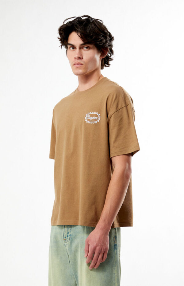 Men’s Oversized Brown “Bonjour” Printed T-Shirt
